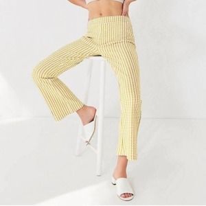 Urban Outfitters Gingham Flare Pant Sz XS White Yellow